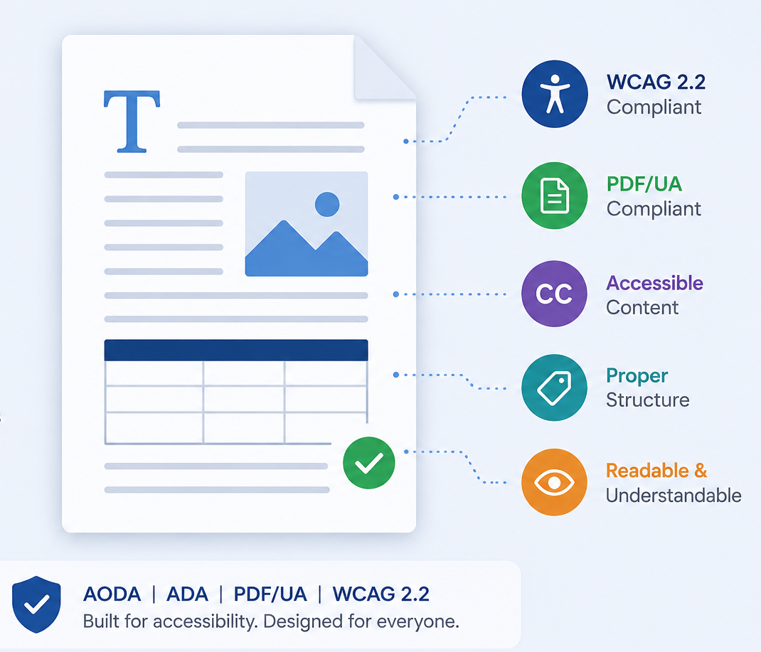 A screenshot highlights a document and shows accessibility requirements by mapping the document itself.