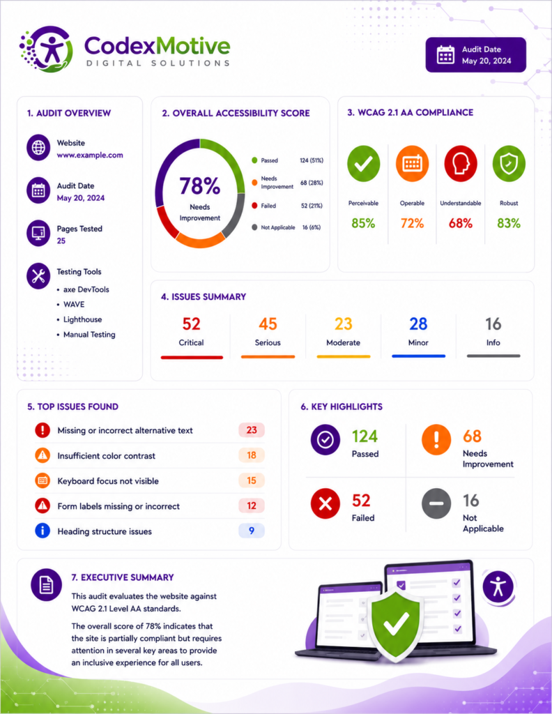 Website accessibility audit and WCAG compliance report screenshot